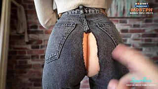 stepdad rips jeans for raw creampie in tight latina pussy