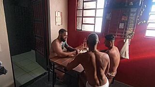 playing cards turns into bodybuilder black cock double fuck party