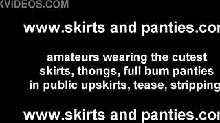 Petite teen flashes panties upskirt outdoors