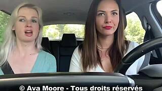 lucky guy gets deepthroated by two girls roadside cumshot explosion