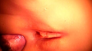 double penetration toys stretch her shaved ass and pussy up close perfectly.