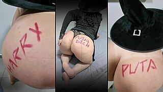 chubby latina milf shakes fat ass in halloween panties