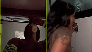 gloryhole ebony slurps stranger cocks in sloppy blowbang