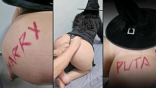 chubby latina milf shakes fat ass in halloween panties