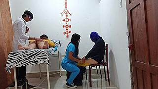 Patients join doctor for homemade office foursome roleplay adventure