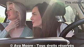 lucky guy gets deepthroated by two girls roadside cumshot explosion