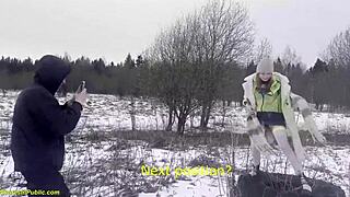 my horny girlfriend moans loud getting her pussy deeply fucked outdoors by the snow