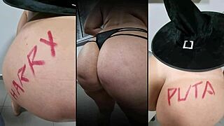 chubby latina milf shakes fat ass in halloween panties