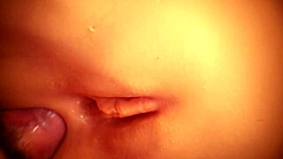 double penetration toys stretch her shaved ass and pussy up close perfectly.