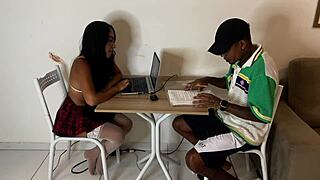 friend fucks college teen girlfriend while boyfriend studies bbc anal