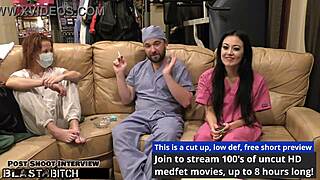 blaise celeste's shaved pussy creampied in backstage nurse roleplay