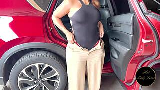 big ass neighbor bounces on huge ride in car
