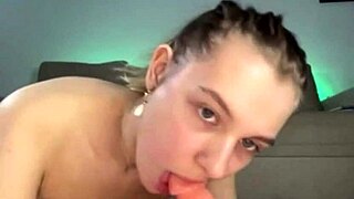 watch this young blonde squirt buckets while sloppy deepthroating big cock