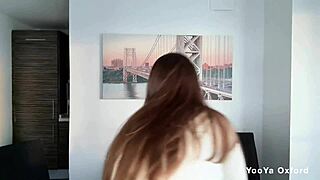 stepmom strokes fat cock at table caught by horny guy