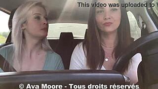 lucky guy gets deepthroated by two girls roadside cumshot explosion