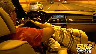 Brunette backpacker sucks cock in car then fucked everywhere