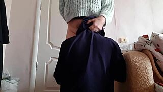 brunette beauty rewards gift with mouth full of cum after pussy licking