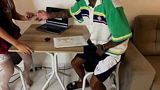 friend fucks college teen girlfriend while boyfriend studies bbc anal