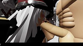 blonde feels thrill in snowy forest nature