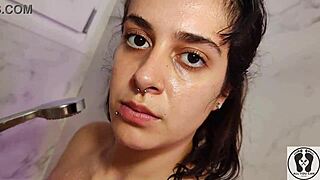 18yo brunette showers natural big tits amateur tease