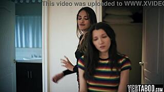 evil brunette seduces stepsister's teen gf pussy licking