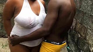 dirty bbw bitch rides bbc anal cowgirl while licking ass outdoors during laundry