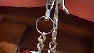 watch big pink pussy lips stretch with heavy weights