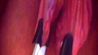 watch big pink pussy lips stretch with heavy weights