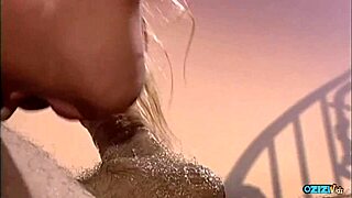 blonde latex mistress in stockings rides cock hard on staircase