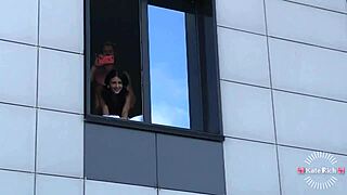 A skinny babe gets fucked right in front of neighbors