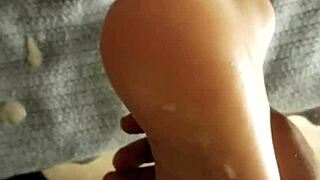 Cumshot aftermath drips on dirty socks feet day four