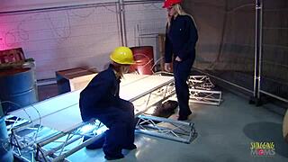 Workers break for babes' hard threesome pounding