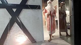 russian santa punishes snow maiden with intense ass fucking in garage