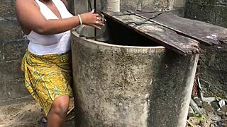 dirty bbw bitch rides bbc anal cowgirl while licking ass outdoors during laundry