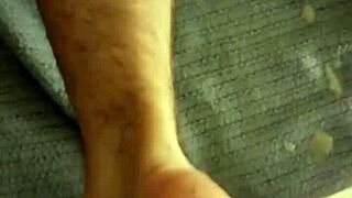 Cumshot aftermath drips on dirty socks feet day four