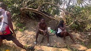 We fuck sideways by riverside nearly caught by locals