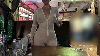 naughty milf lada flashes see-through in public street