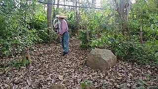 dirty old man bangs busty babe deep in jungle