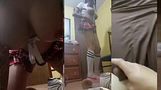 big tits trans slut videocall miniskirt pigtails orgasm toys