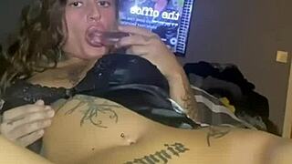 goth teen slut rams huge toy up her ass