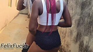 skinny ebony escort fucked doggystyle public miniskirt quickie