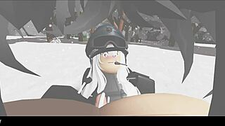 blonde feels thrill in snowy forest nature