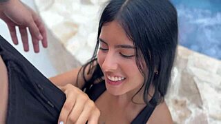 poolside debut: beautiful latina takes rough big cock doggystyle pounding