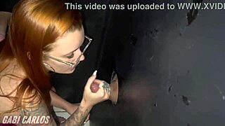 ruiva friend gloryhole sucks while cuckold films swing