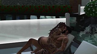 Tattooed Tierra's poolside black fuck intrigue in Sims 4