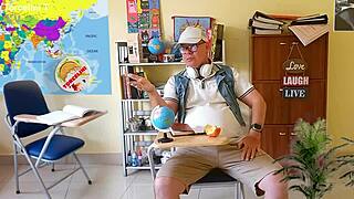 teacher Everlain teases student Torcelini's tight pussy in stockings