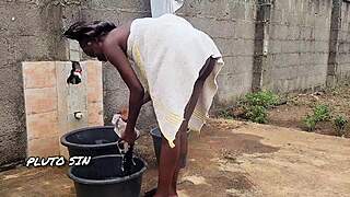 mysterious tenant bends over backyard for neighbor's thick cock pounding