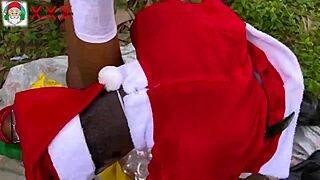 new year outdoor fuck with african santa and his friend's horny girl 🔥🍆💦