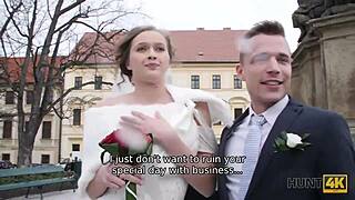 Rich guy pays to fuck hot bride on wedding day