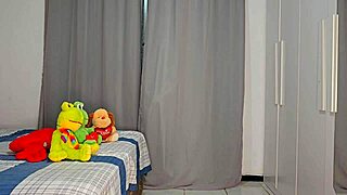 Hiding Behind Curtain Spying Naked Curvy Brunette Beauty